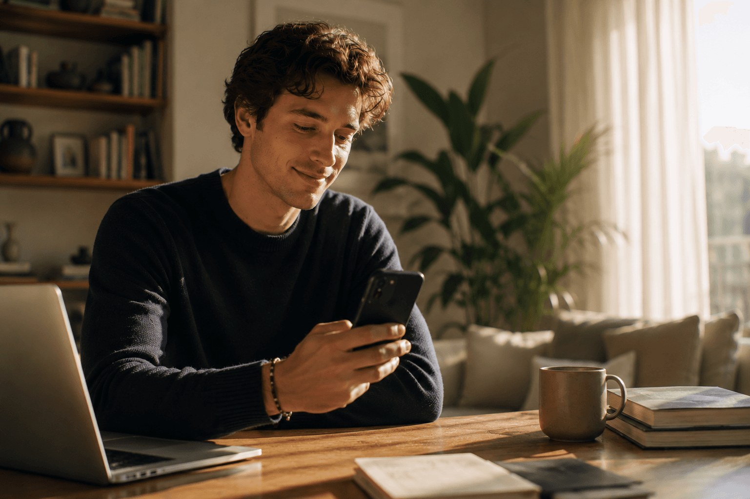 Un jeune actif consultant son téléphone